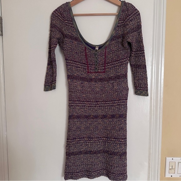 Free People Sunrise Knit Sweater Stretchy Dress Purple Raven women L - Picture 10 of 14